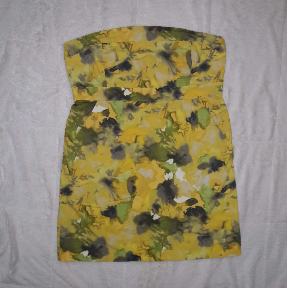 Cute Yellow Strapless Floral Dress
